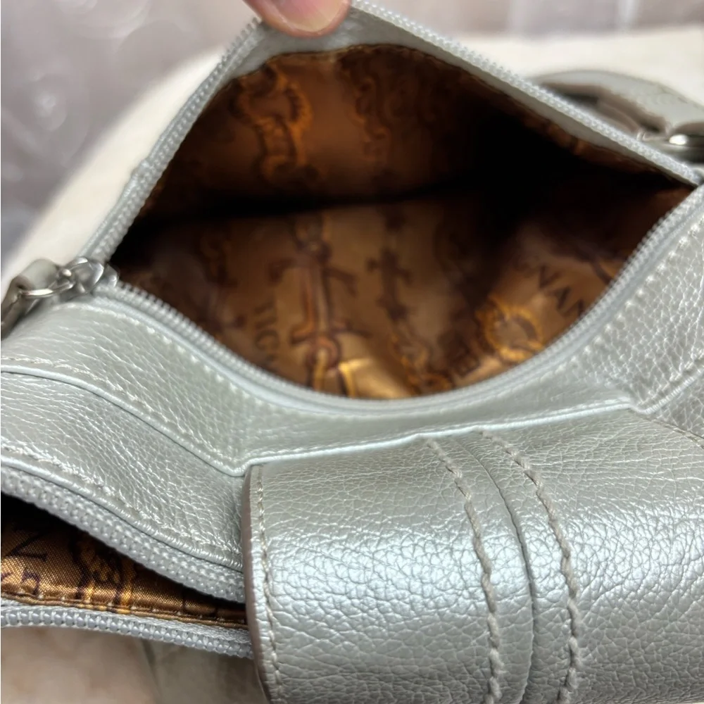 Tignanello Silver Metallic Leather Crossbody/Shoulder Purse